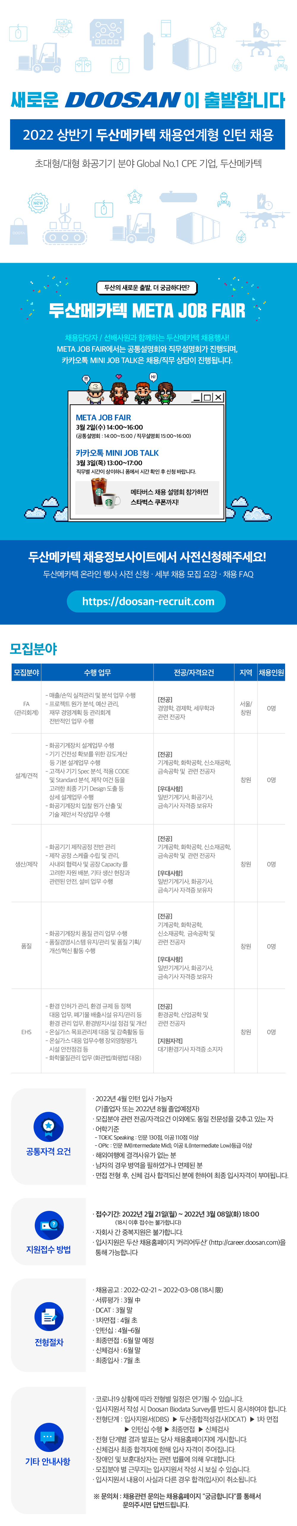 [두산메카텍] 2022 상반기 채용연계형 인턴 모집